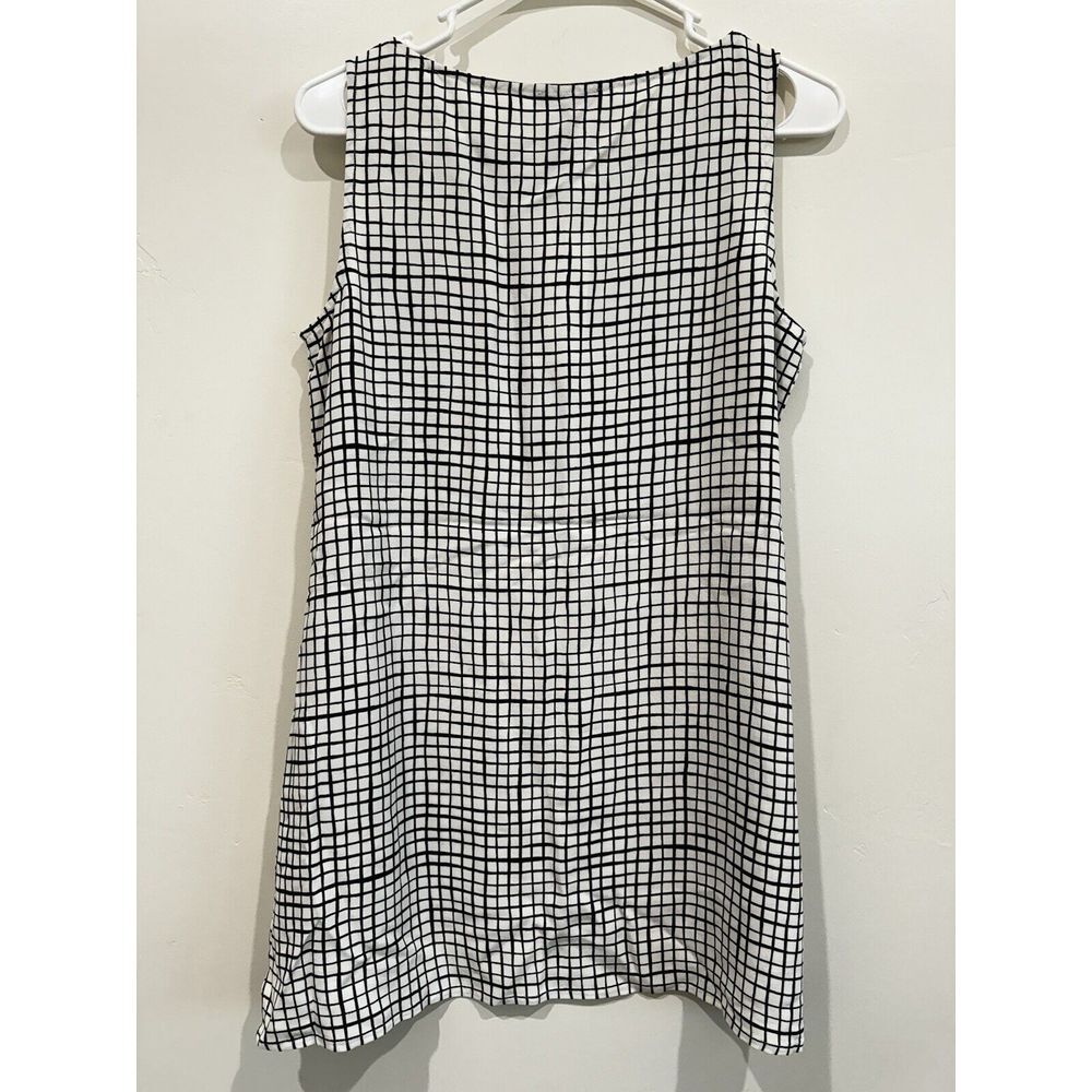 Eileen Fisher Textured Crepe Grid Long Shell  XXS Bateau-Neck Black White - Picture 2 of 6